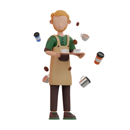Barista holding coffee  3D Illustration