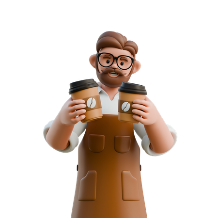 Barista Holding Coffee Cups  3D Icon