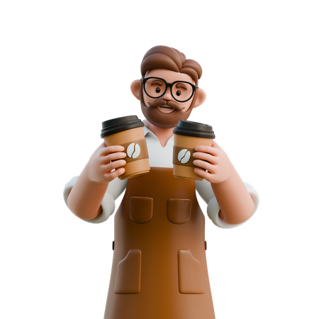 Barista Holding Coffee Cups  3D Illustration