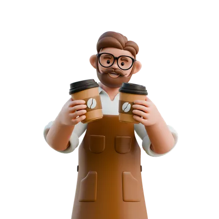 Barista Holding Coffee Cups  3D Illustration