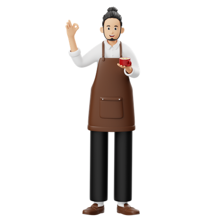 Barista Holding Coffee In Hand  3D Illustration