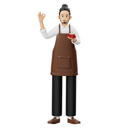 Barista Holding Coffee In Hand  3D Illustration