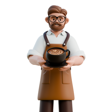 コーヒーラテを持つバリスタ  3D Illustration