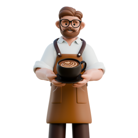 Barista Holding Coffee Latte  3D Illustration