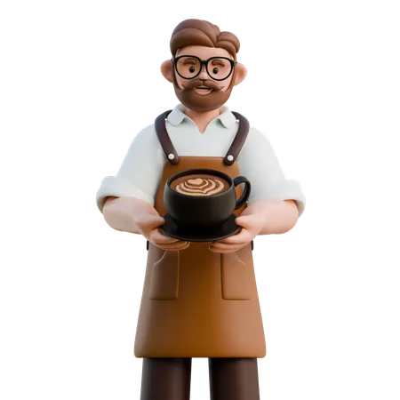 Barista Holding Coffee Latte  3D Illustration
