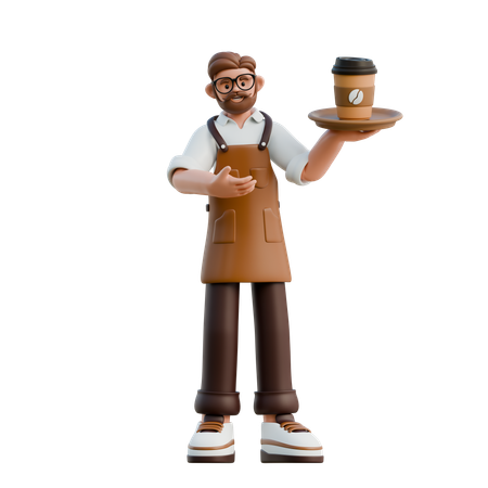 Barista Holding Coffee Trap For Serving Coffee  3D Illustration