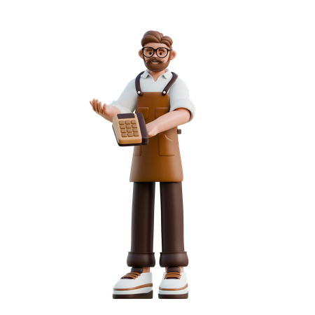 Barista Holding Credit Card Machine  3D Illustration