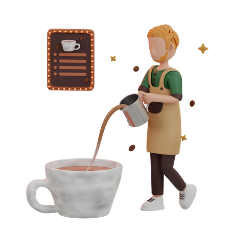 Barista beim Kaffeekochen  3D Illustration