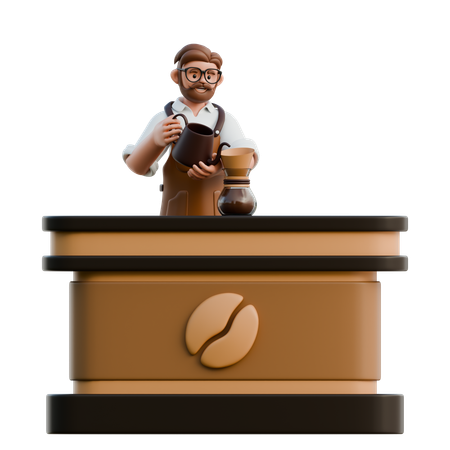 Barista Making Coffee  3D Illustration