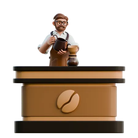 Barista Making Coffee  3D Illustration