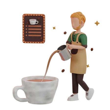 Barista making coffee  3D Illustration