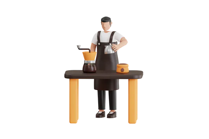 Barista Making Coffee For Customer 3 D Illustration Male Barista Making Coffee In Cafe 3 D Illustration 3D Illustration