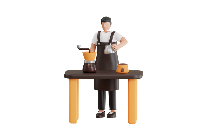 Barista Making Coffee For Customer  3D Illustration