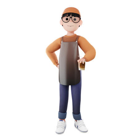 Barista Man holding coffee cup  3D Icon