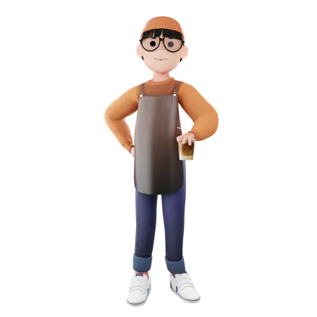 Barista Man holding coffee cup  3D Illustration