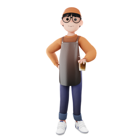 Barista Man holding coffee cup 3D Illustration