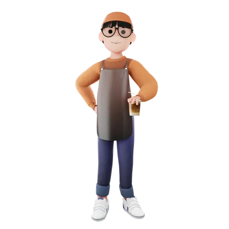 Barista Man holding coffee cup 3D Illustration
