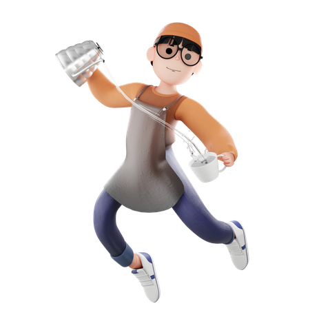 Barista Man making coffee  3D Icon