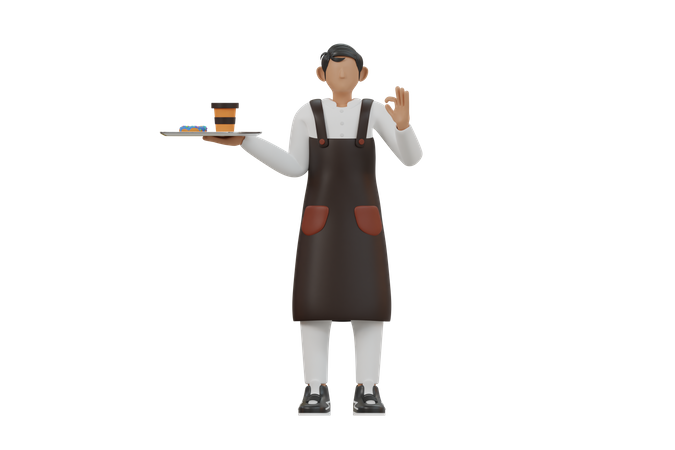 Barista masculino apresentando novo sabor de café  3D Illustration