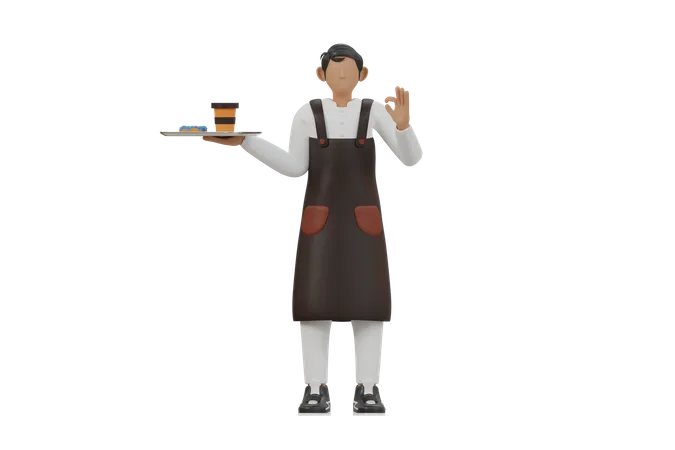 Barista masculino apresentando novo sabor de café  3D Illustration