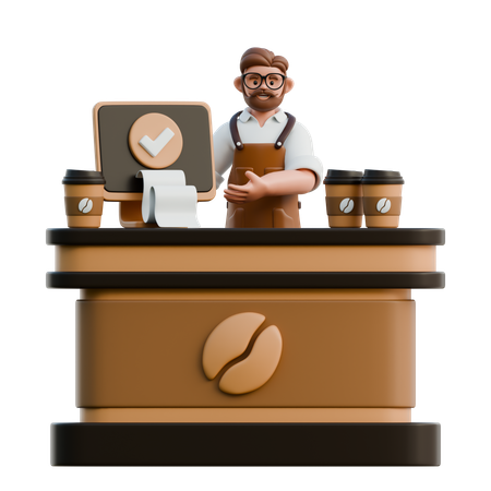 Barista montrant Bill au café  3D Icon