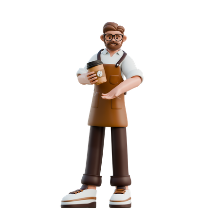 Barista Promoting Coffee Cup  3D Icon
