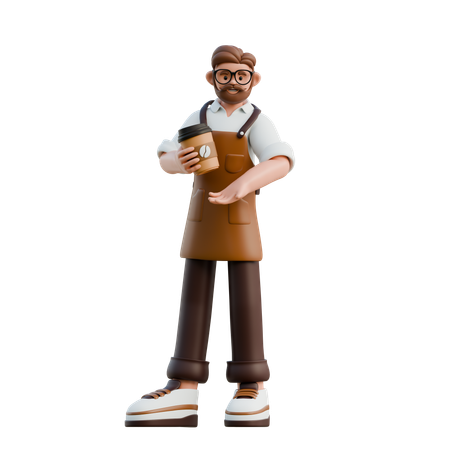 Barista Promoting Coffee Cup  3D Illustration