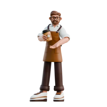 Barista Promoting Coffee Cup  3D Illustration