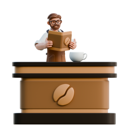 Barista Reading Menu At Coffee Shop  3D Illustration