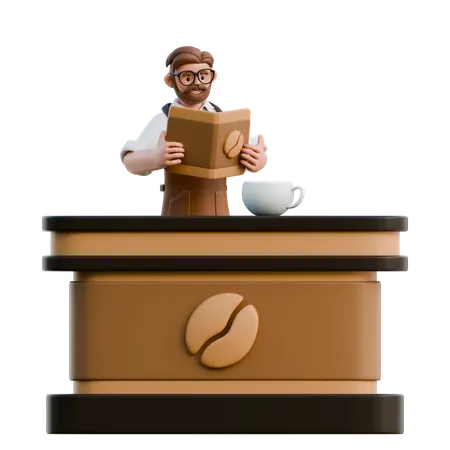 Barista Reading Menu At Coffee Shop  3D Illustration