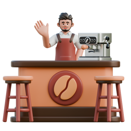 Barista says hello at the bar  3D Illustration