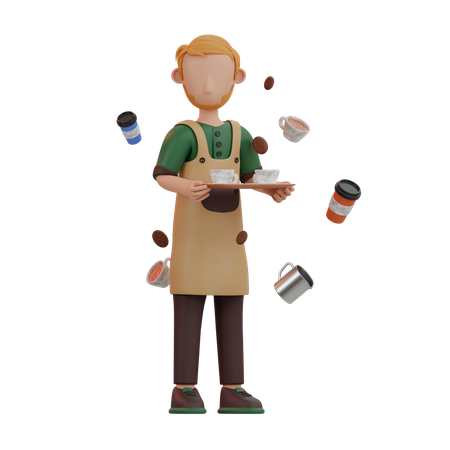 Barista segurando café  3D Icon