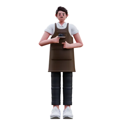 Barista segurando uma xícara de café  3D Illustration