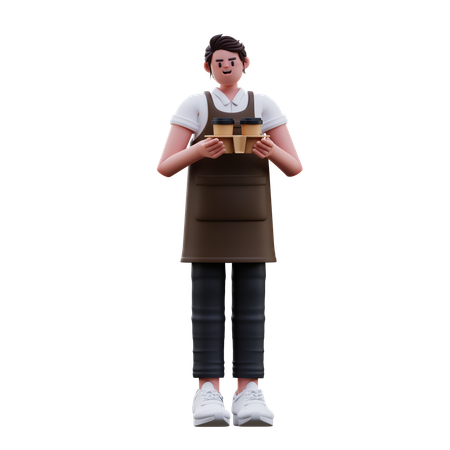 Barista segurando uma xícara de café  3D Illustration