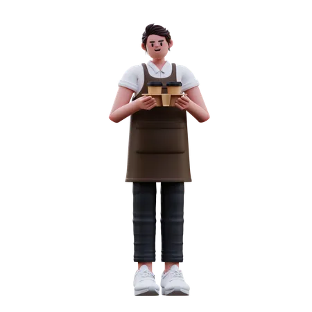 Barista segurando uma xícara de café  3D Illustration