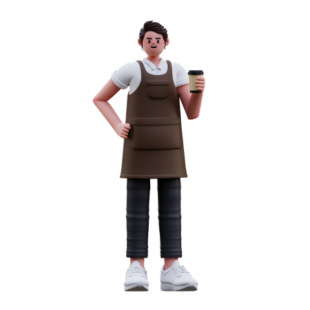 Barista segurando uma xícara de café  3D Illustration