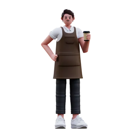 Barista segurando uma xícara de café  3D Illustration