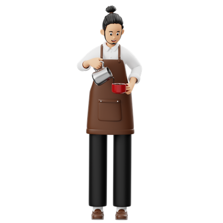 Barista servindo café em uma xícara  3D Icon