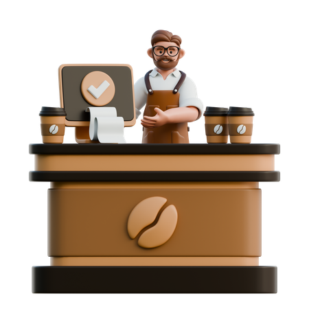 Barista Showing Bill At Coffee Shop  3D Illustration