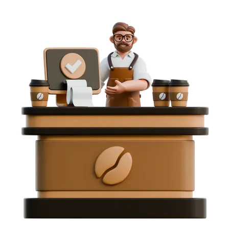 Barista Showing Bill At Coffee Shop  3D Illustration