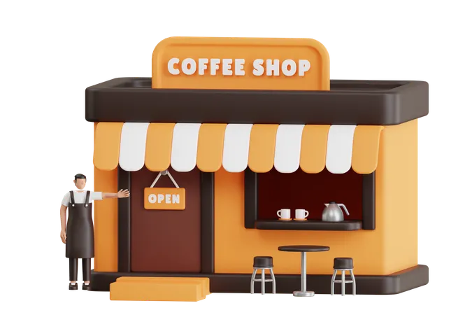 Barista Showing Coffee Shop  3D Illustration