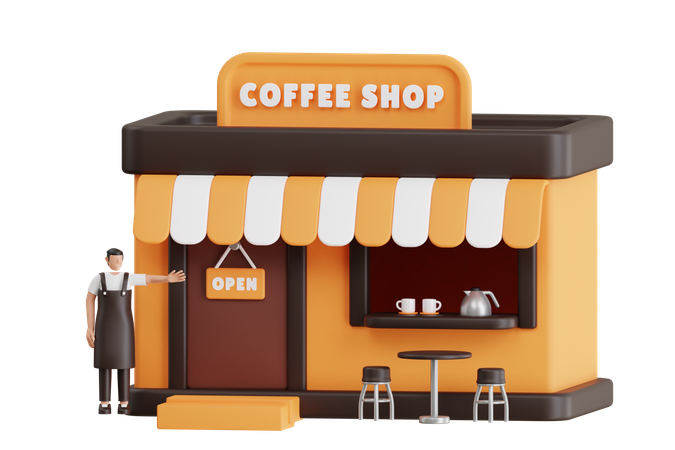 Barista Showing Coffee Shop  3D Illustration