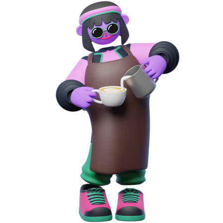 Barista sirviendo café con leche  3D Icon