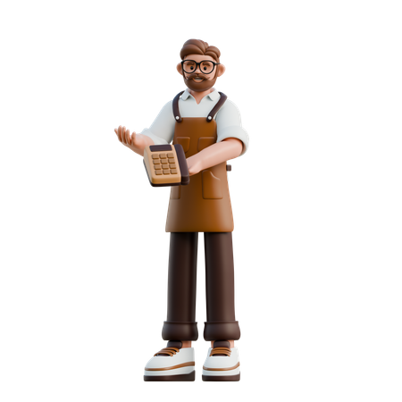 Barista tenant une machine à cartes de crédit  3D Icon