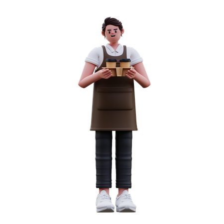 Barista tenant une tasse de café  3D Illustration