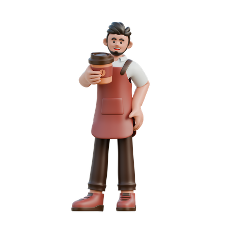 Barista traz xícara de café  3D Illustration