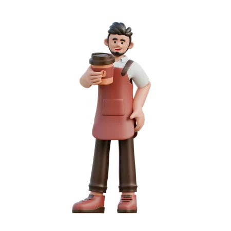 Barista traz xícara de café  3D Illustration