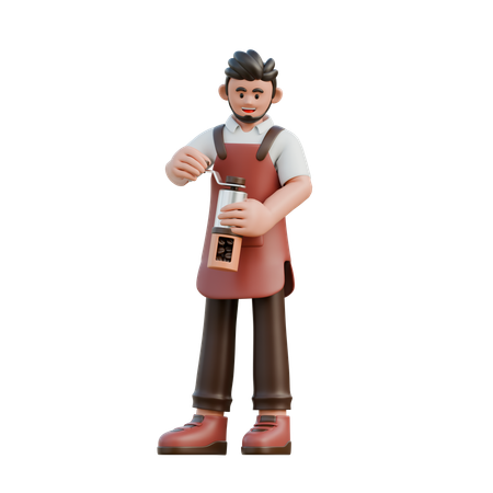 Barista turning hand grinder  3D Illustration