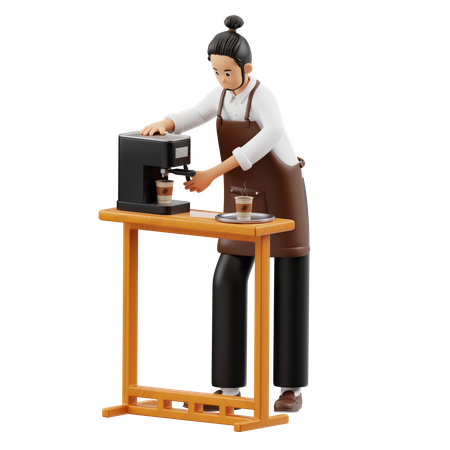 Barista usando máquina de café  3D Illustration