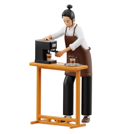 Barista usando máquina de café  3D Illustration